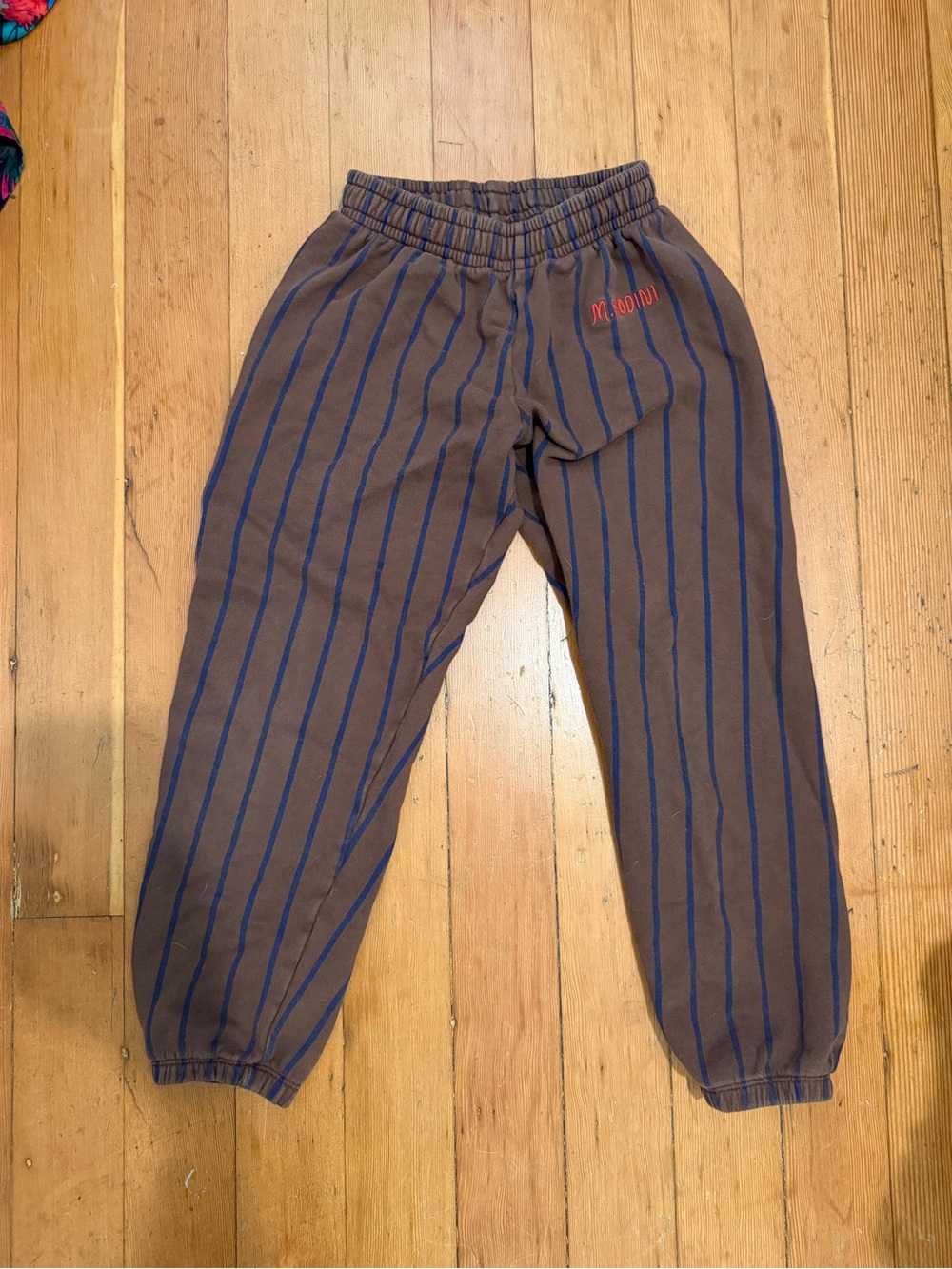 Mini Rodini Brown Sweatpants with Blue Stripes
